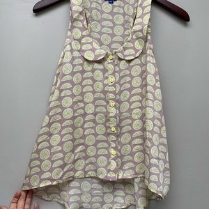Lemon pattern Peter Pan collar tank top blouse